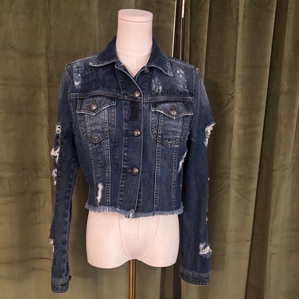 Philipp Plein Blue Distressed Jean Jacket, M